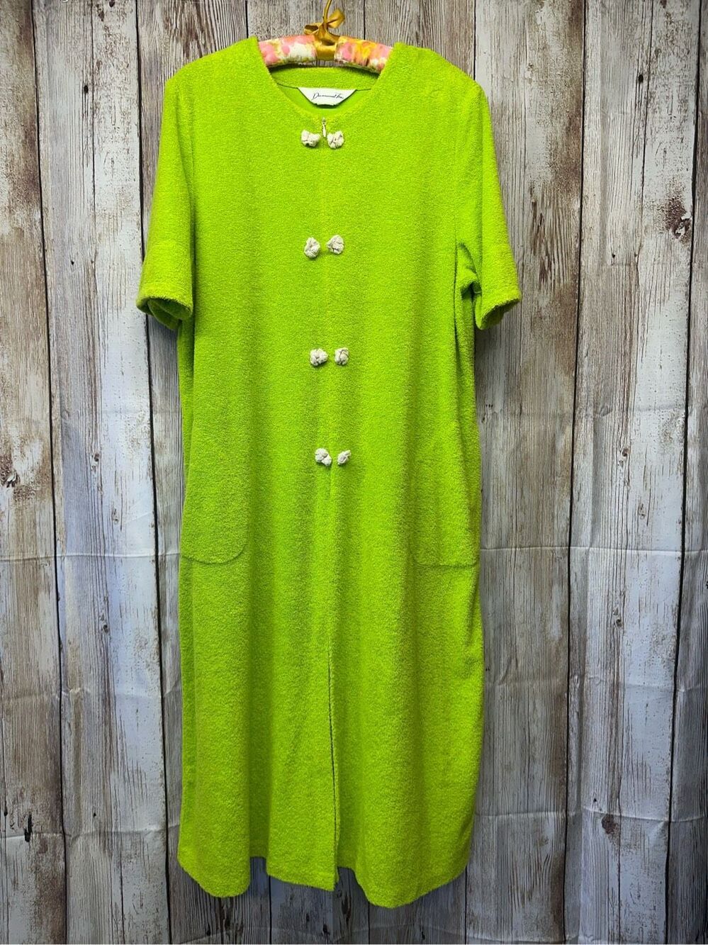 Rare Vintage 60s Mid Century Lime Green Glam Terry Bath House Robe | Large